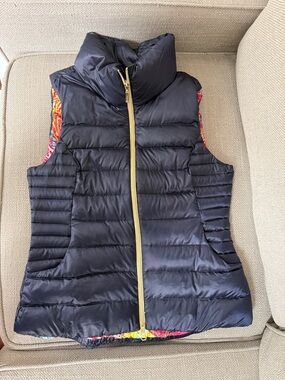 Navy Blue Quilted Puffer Vest with Gold Zip